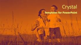  Presentation with duo - Cool new slides with happy child and woman outdoor playing with soap bubble on meadow duo tone backdrop and a tawny brown colored foreground
