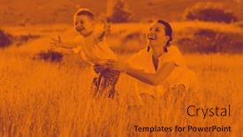  Presentation with duo - Theme enhanced with happy child and woman outdoor playing with soap bubble on meadow duo tone background and a gold colored foreground