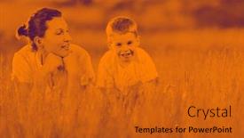  Presentation with duo - Audience pleasing PPT layouts consisting of happy child and woman outdoor playing with soap bubble on meadow duo tone backdrop and a gold colored foreground