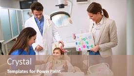  Presentation with dentist - Slide deck featuring happy-child-at-dentist-hold background and a coral colored foreground