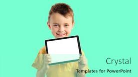  Presentation with aqua - Slide deck featuring happy-child-boy-holding background and a light gray colored foreground