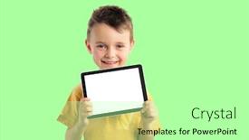  Presentation with aqua - Slide deck enhanced with happy-child-boy-holding background and a light gray colored foreground