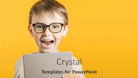  Presentation with tablet - Presentation featuring happy-child-boy-holding background and a yellow colored foreground