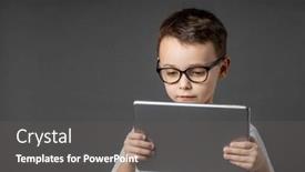  Presentation with tablet - Slide set featuring happy-child-boy-holding background and a dark gray colored foreground