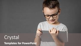  Presentation with tablet - Beautiful presentation theme featuring happy-child-boy-holding backdrop and a gray colored foreground