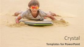  Presentation with sand dunes - Amazing slide deck having happy child boy sliding a board on sand dunes family fun backdrop and a lemonade colored foreground