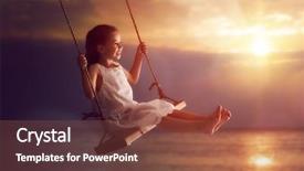  Presentation with swing - Colorful slides enhanced with happy child girl on swing backdrop and a tawny brown colored foreground