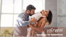  Presentation with family shopping - PPT theme consisting of happy-child-girl-with-young background and a violet colored foreground