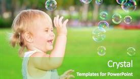  Presentation with happy baby - Presentation design featuring soap bubbles on the yard background and a seafoam green colored foreground