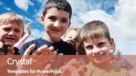  Presentation with play kids - Cool new PPT layouts with happy child kids group have backdrop and a coral colored foreground