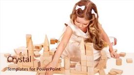  Presentation with wooden building blocks - Slide deck consisting of happy child playing building blocks background and a lemonade colored foreground