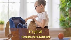  Presentation with backpack - Beautiful slide deck featuring happy-child-preparing-for-school backdrop and a tawny brown colored foreground