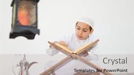  Presentation with ramadan - Amazing PPT theme having happy-child-ready-for-ramadan backdrop and a mint green colored foreground