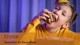  Presentation with birthday boy - Colorful theme enhanced with happy-child-takes-a-piece backdrop and a gold colored foreground