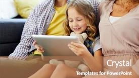  Presentation with dog baby cute child - Slide deck enhanced with happy child watching curious video background and a coral colored foreground