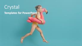  Presentation with flamingo - Colorful PPT layouts enhanced with happy-child-wearing-swimsuit-girl backdrop and a light blue colored foreground