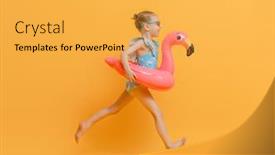  Presentation with flamingo - Cool new presentation design with happy-child-wearing-swimsuit-girl backdrop and a yellow colored foreground