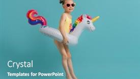  Presentation with unicorn - Slide deck enhanced with happy-child-wearing-swimsuit-girl background and a teal colored foreground