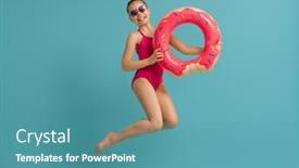  Presentation with teal - Presentation theme having happy-child-wearing-swimsuit-girl background and a teal colored foreground