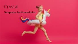  Presentation with flamingo - Presentation design with happy-child-wearing-swimsuit-girl background and a red colored foreground