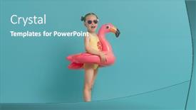  Presentation with flamingo - Cool new theme with happy-child-wearing-swimsuit-girl backdrop and a teal colored foreground