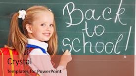  Presentation with child support law - Presentation design enhanced with happy child with backpack writting background and a red colored foreground