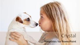  Presentation with child teen - Presentation design enhanced with happy child with dog portrait background and a coral colored foreground