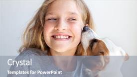  Presentation with russell - Slide deck with happy child with dog portrait background and a gray colored foreground