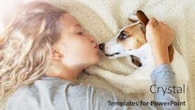  Presentation with child teen - Presentation with happy child with dog portrait background and a coral colored foreground