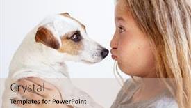  Presentation with child teen - Colorful presentation theme enhanced with happy child with dog portrait girl with pet jack rassell licks a teen backdrop and a coral colored foreground
