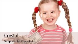  Presentation with dollar - Audience pleasing PPT theme consisting of happy child with money dollar backdrop and a  colored foreground