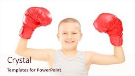  Presentation with pink boxing gloves - Slide deck enhanced with happy child with red boxing background and a  colored foreground