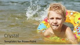  Presentation with tires - Audience pleasing PPT theme consisting of happy-child-with-swimming-tires backdrop and a coral colored foreground