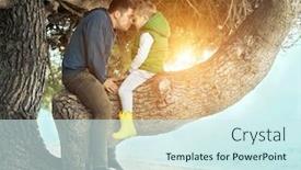  Presentation with family tree - Colorful PPT theme enhanced with happy childhood father and son sit on a tree under sunlight on a sunny day family vacations near sea backdrop and a cool aqua colored foreground