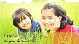  Presentation with childhood - Amazing PPT theme having happy childhood in nature beautiful scene backdrop and a yellow colored foreground