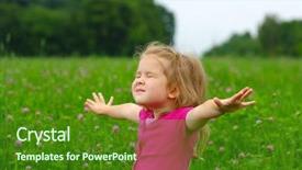  Presentation with children running - PPT theme with happy children - cute little girl background and a forest green colored foreground