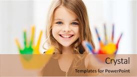  Presentation with backgound of education children art cryst - PPT theme featuring happy children - education school art and painitng background and a coral colored foreground