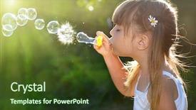  Presentation with soap - Audience pleasing PPT theme consisting of happy children - little girl blowing soap bubbles backdrop and a tawny brown colored foreground