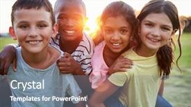  Presentation with young children - Amazing PPT theme having happy children - portrait of smiling young friends backdrop and a seafoam green colored foreground