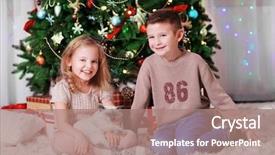  Presentation with children - Slide set featuring happy children and fluffy cat background and a  colored foreground