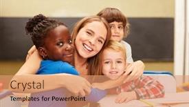  Presentation with study children village - Presentation theme having happy-children-as-a-student background and a coral colored foreground