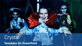  Presentation with celebrate - Presentation theme consisting of happy children celebrate halloween on a party with old castle decorations halloween background and a ocean colored foreground