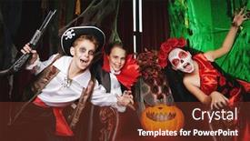  Presentation with celebrate - Colorful presentation theme enhanced with happy children celebrate halloween on a party with old castle decorations halloween backdrop and a tawny brown colored foreground
