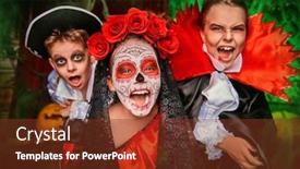  Presentation with happy halloween card - Amazing slide set having happy-children-celebrate-halloween backdrop and a tawny brown colored foreground