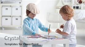  Presentation with children painting - Theme having happy-children-drawing-and-painting background and a light blue colored foreground