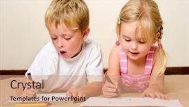  Presentation with children - Slides featuring happy children drawing with crayon background and a  colored foreground