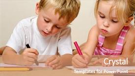  Presentation with crayons - PPT theme with happy children drawing with crayons background and a coral colored foreground