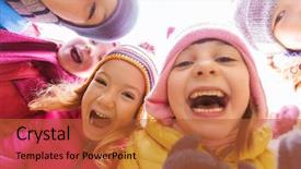  Presentation with childhood - Presentation theme having happy children faces in circle background and a  colored foreground