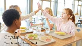  Presentation with give - Slide set consisting of happy-children-give-themselves background and a coral colored foreground
