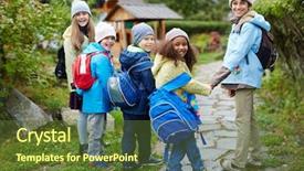  Presentation with school children - Presentation theme with happy children going to school background and a tawny brown colored foreground